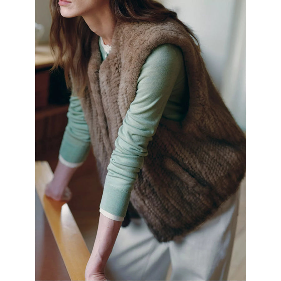 Faux Fur Open Front Vest Coat Apparel and Accessories