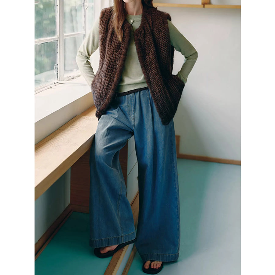 Faux Fur Open Front Vest Coat Apparel and Accessories