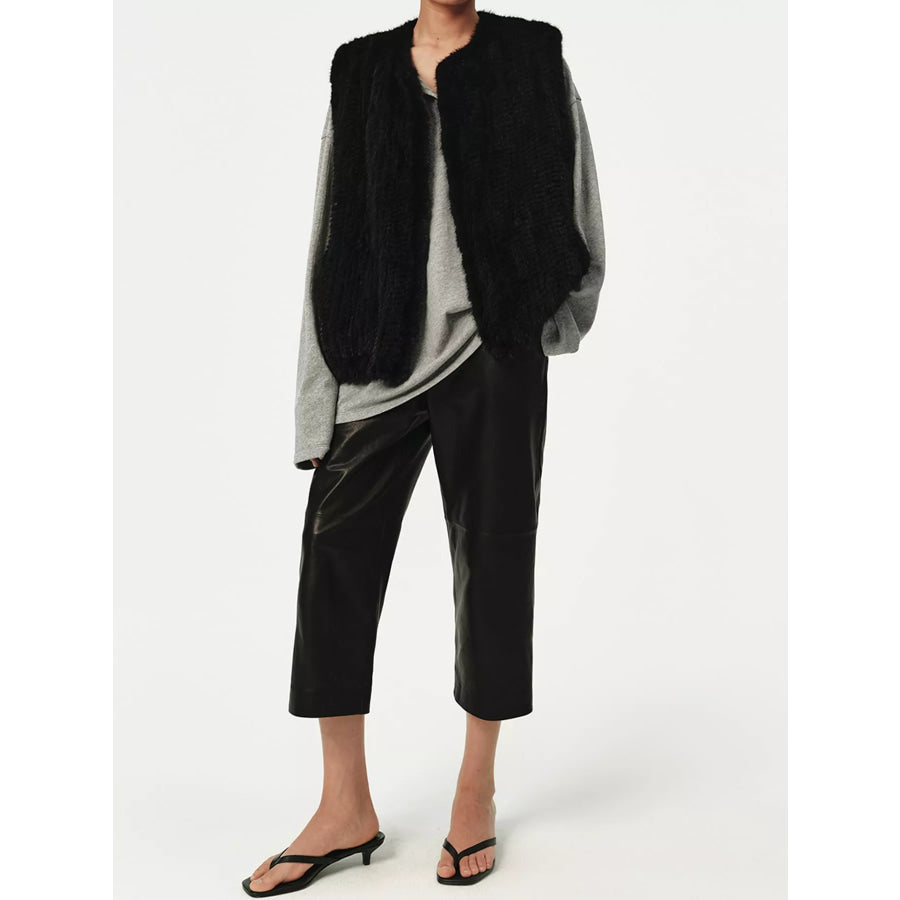 Faux Fur Open Front Vest Coat Apparel and Accessories