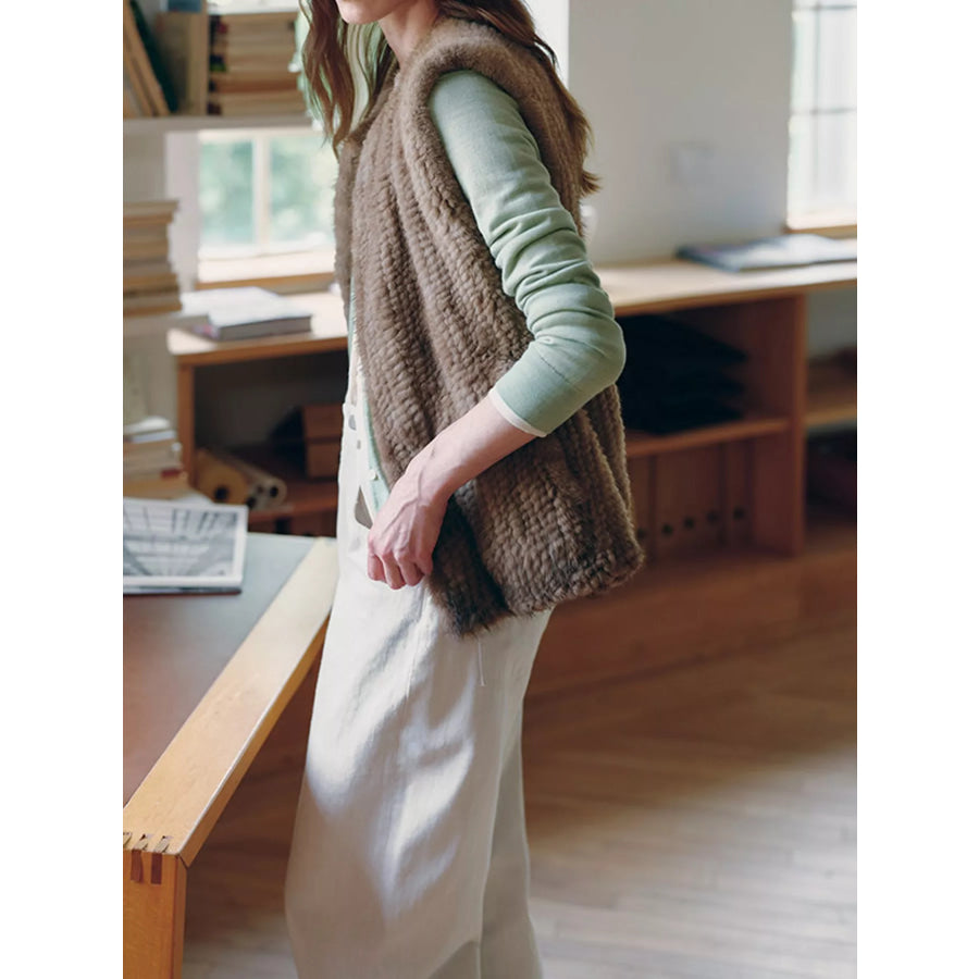 Faux Fur Open Front Vest Coat Apparel and Accessories