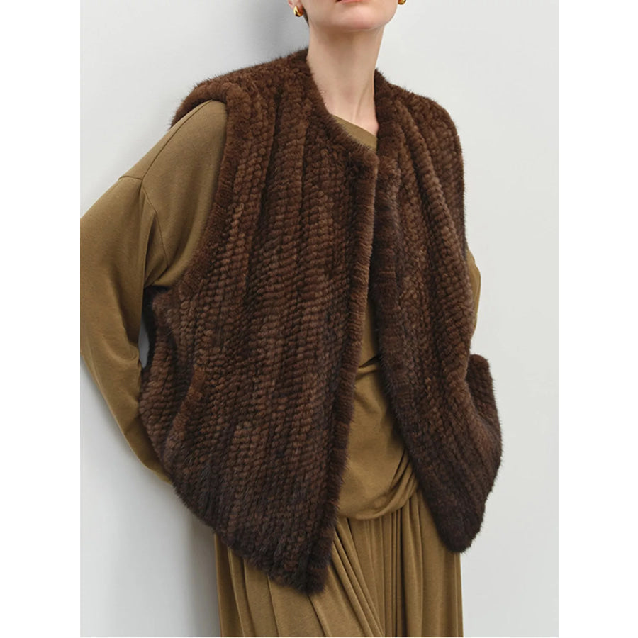Faux Fur Open Front Vest Coat Coffee-Original / S Apparel and Accessories