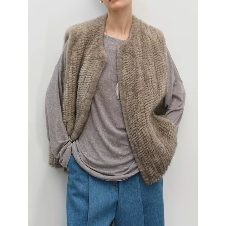 Faux Fur Open Front Vest Coat Silver Blue-Original / S Apparel and Accessories
