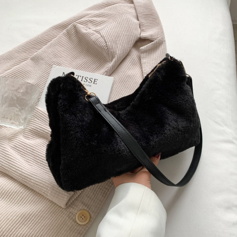 Faux Fur Removable Strap Shoulder Bag Apparel and Accessories