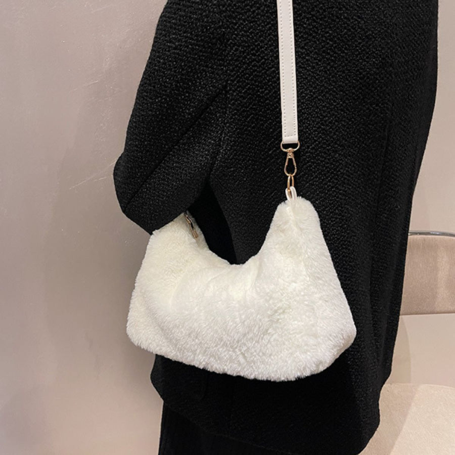 Faux Fur Removable Strap Shoulder Bag Apparel and Accessories