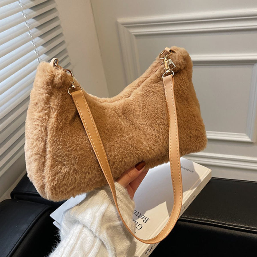 Faux Fur Removable Strap Shoulder Bag Apparel and Accessories