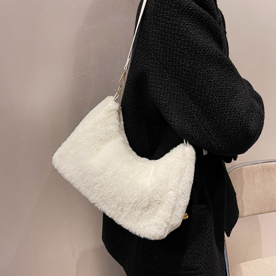 Faux Fur Removable Strap Shoulder Bag Apparel and Accessories