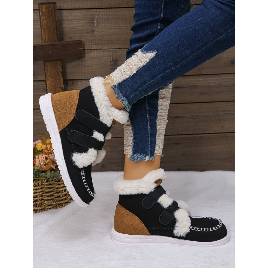 Faux Fur Round Toe Flat Boots Apparel and Accessories