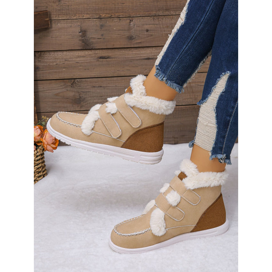 Faux Fur Round Toe Flat Boots Apparel and Accessories