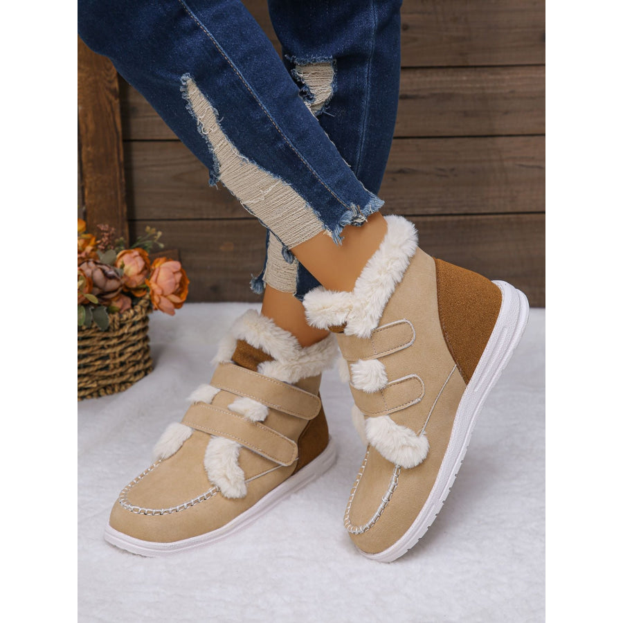 Faux Fur Round Toe Flat Boots Apparel and Accessories