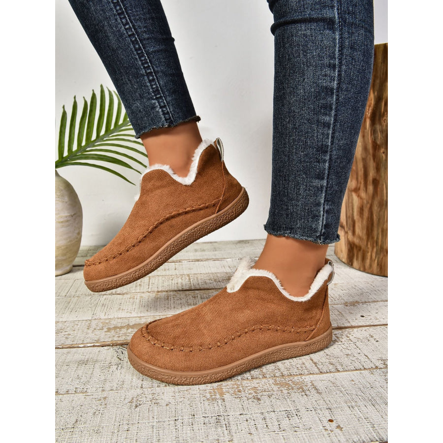 Faux Fur Round Toe Flat Sneakers Apparel and Accessories