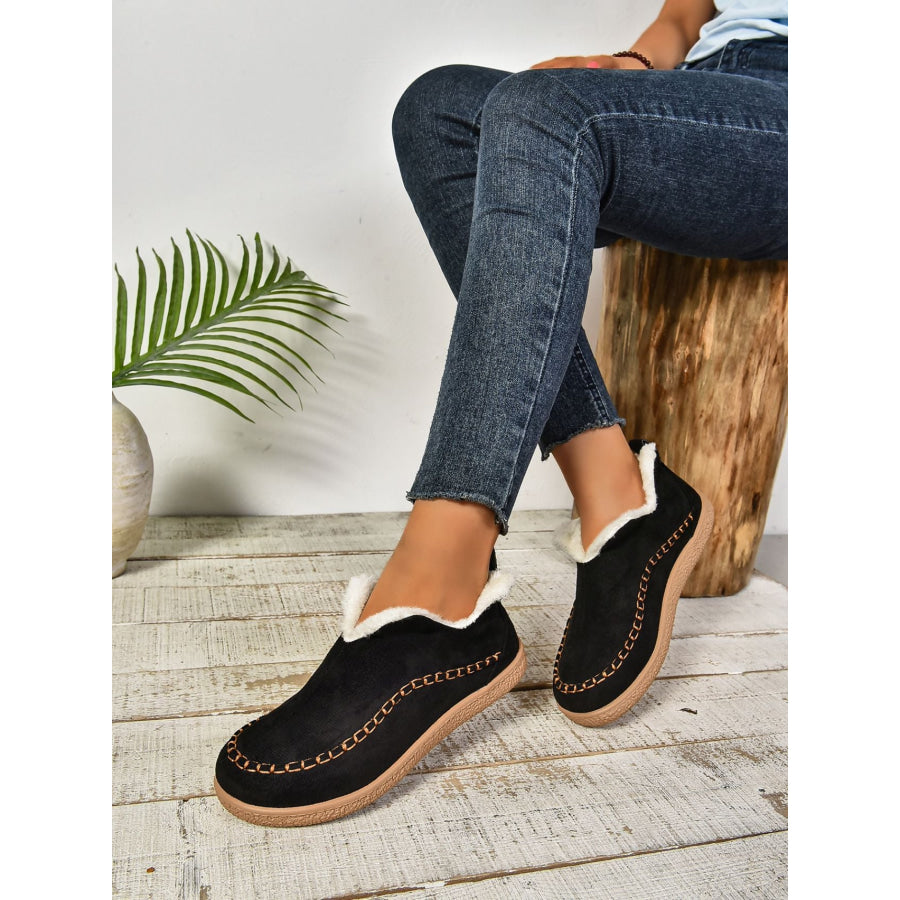 Faux Fur Round Toe Flat Sneakers Apparel and Accessories