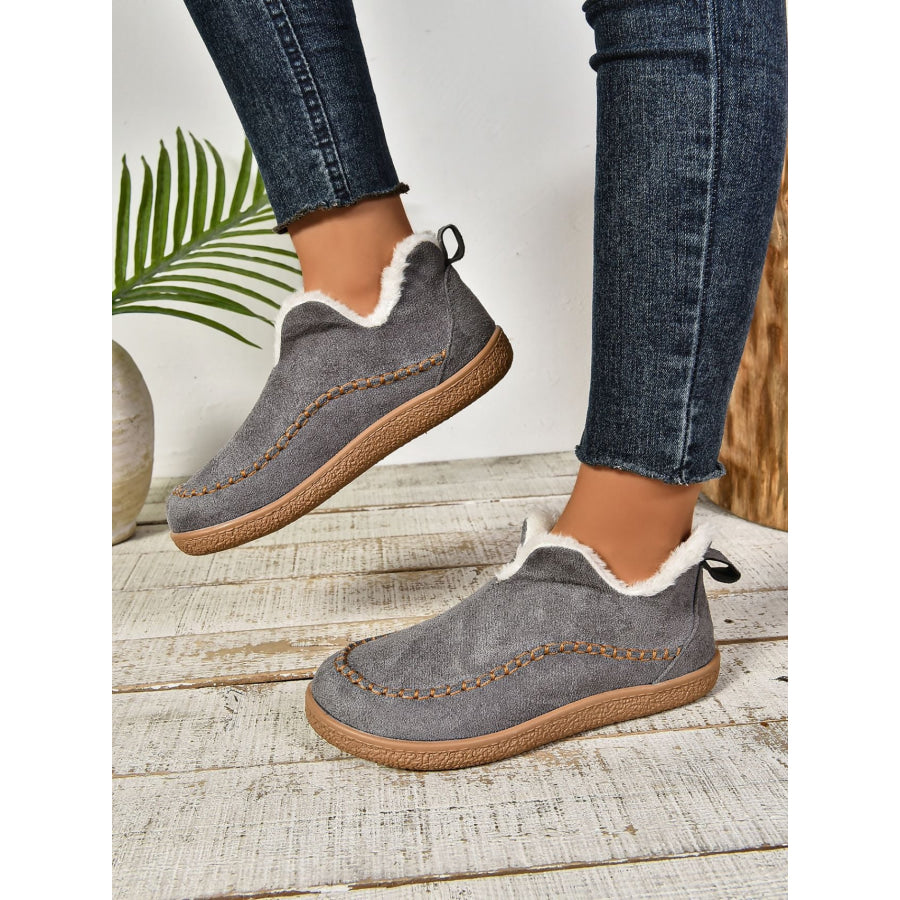 Faux Fur Round Toe Flat Sneakers Apparel and Accessories