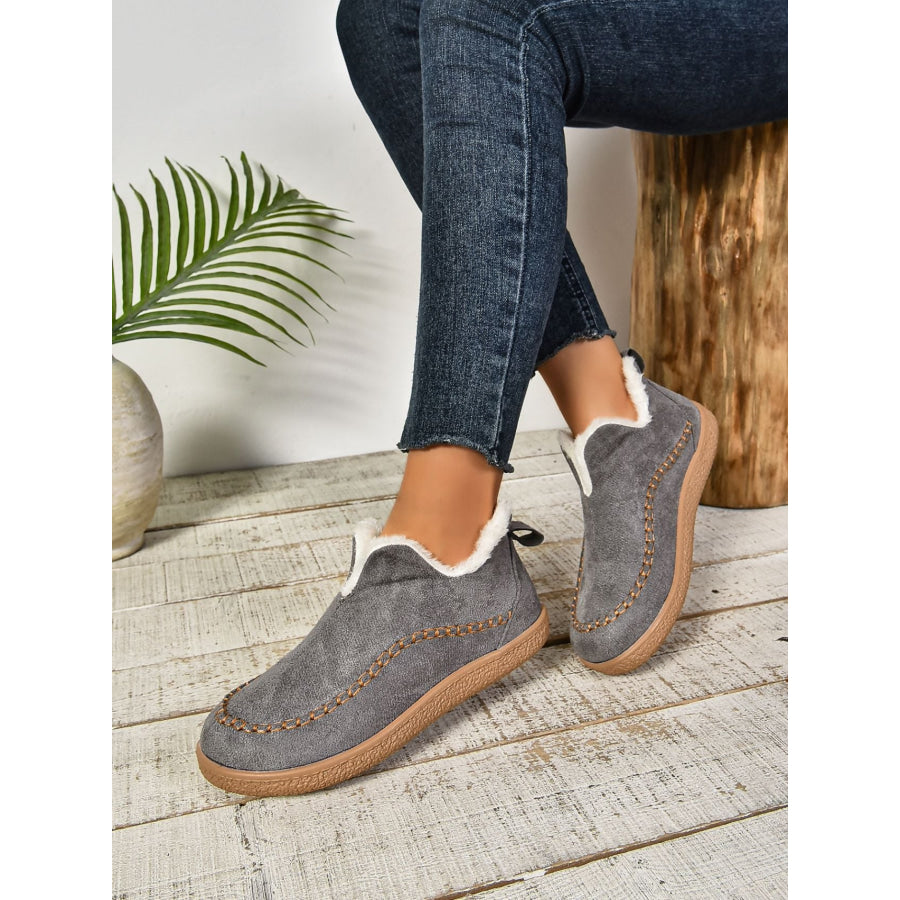 Faux Fur Round Toe Flat Sneakers Apparel and Accessories