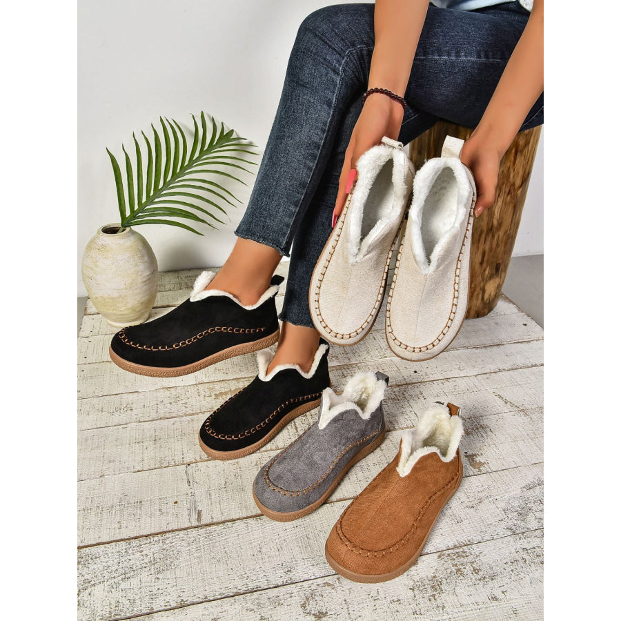 Faux Fur Round Toe Flat Sneakers Apparel and Accessories