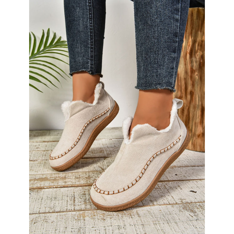 Faux Fur Round Toe Flat Sneakers Apparel and Accessories