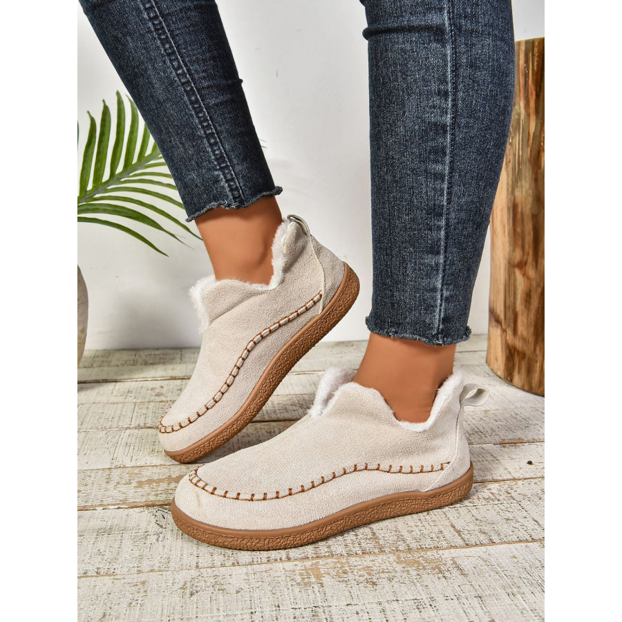 Faux Fur Round Toe Flat Sneakers Beige / 36(US5) Apparel and Accessories