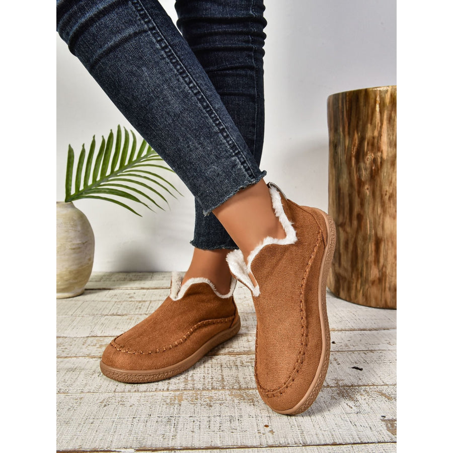 Faux Fur Round Toe Flat Sneakers Caramel / 36(US5) Apparel and Accessories