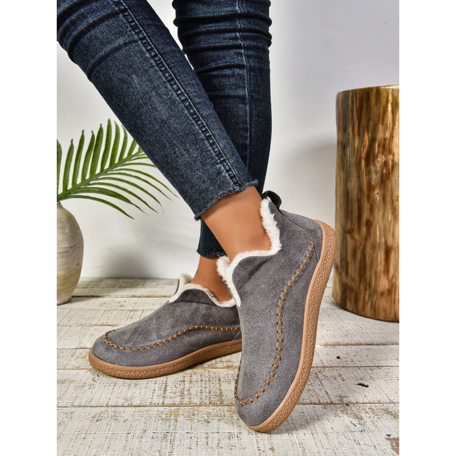 Faux Fur Round Toe Flat Sneakers Apparel and Accessories