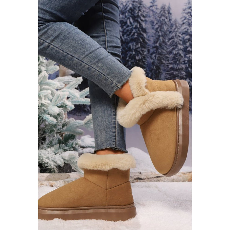 Faux Fur Round Toe Platform Boots Apparel and Accessories