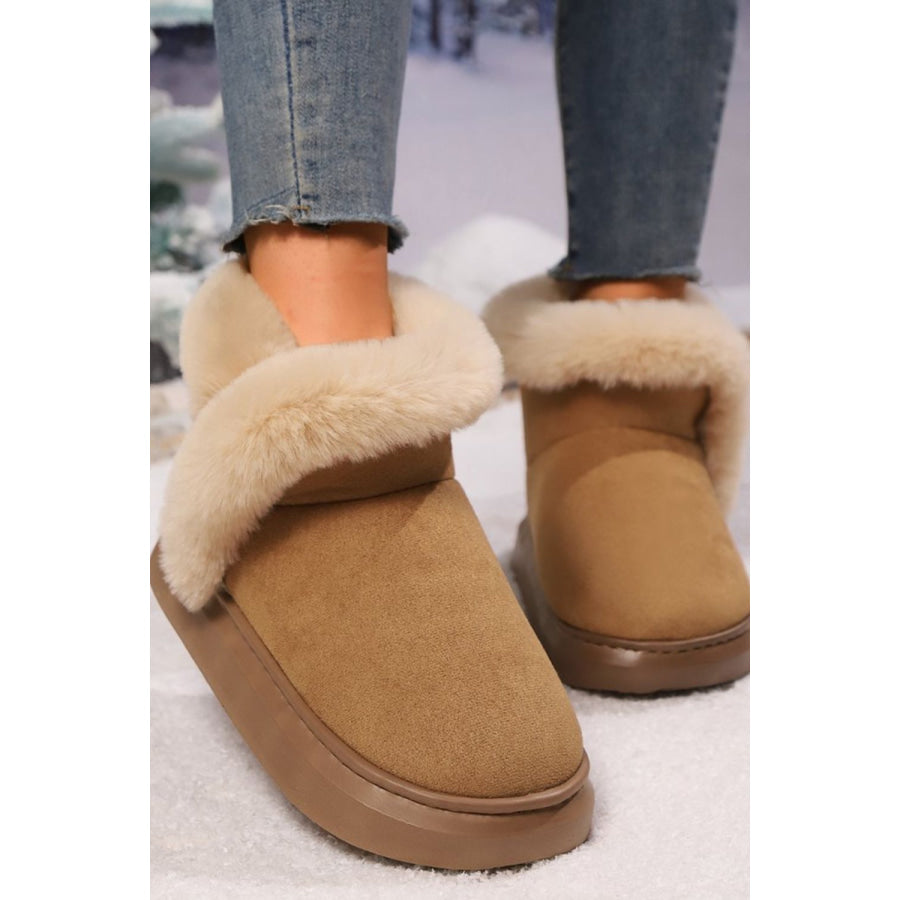 Faux Fur Round Toe Platform Boots Apparel and Accessories