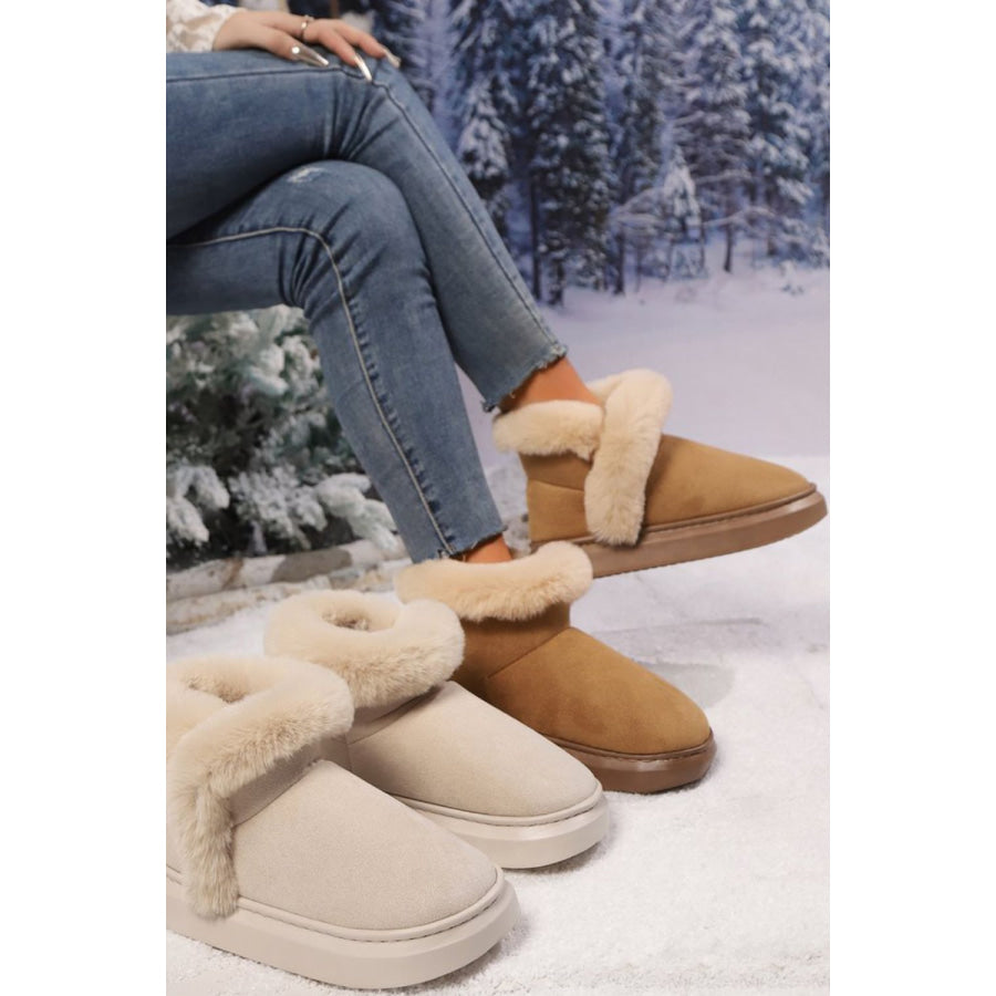 Faux Fur Round Toe Platform Boots Apparel and Accessories