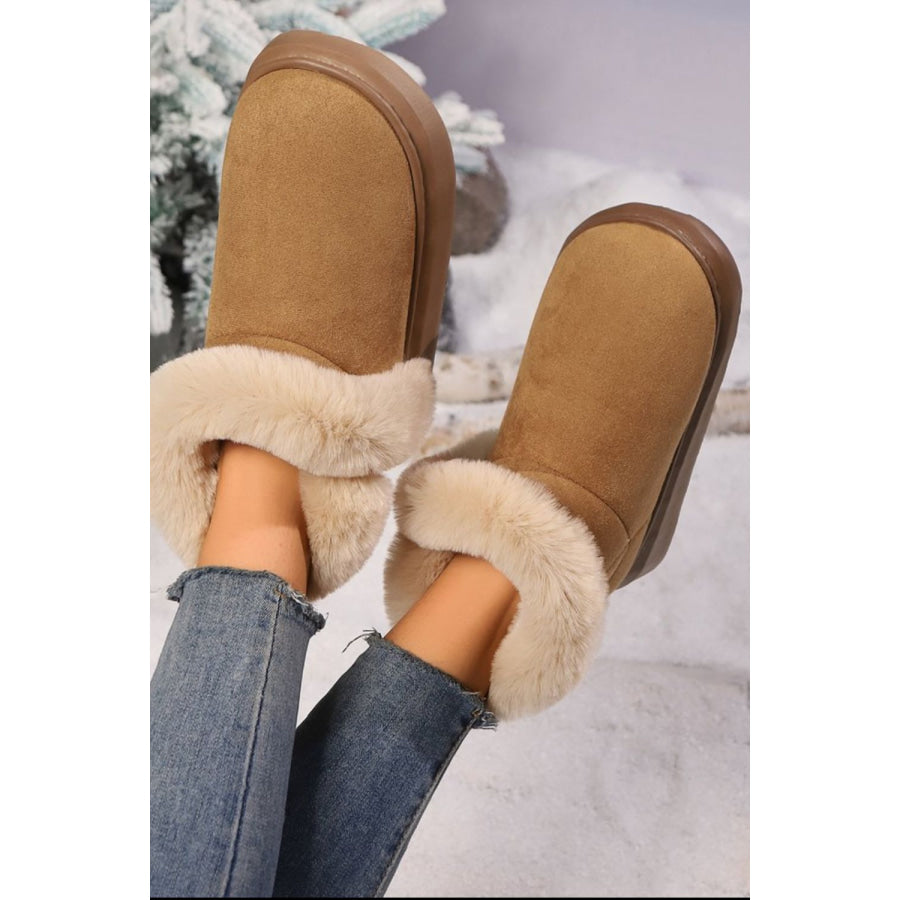 Faux Fur Round Toe Platform Boots Apparel and Accessories