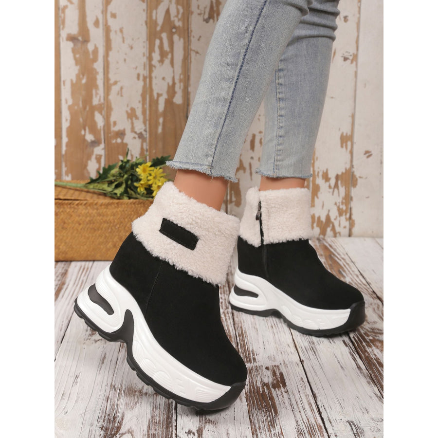 Faux Fur Round Toe Platform Boots Apparel and Accessories