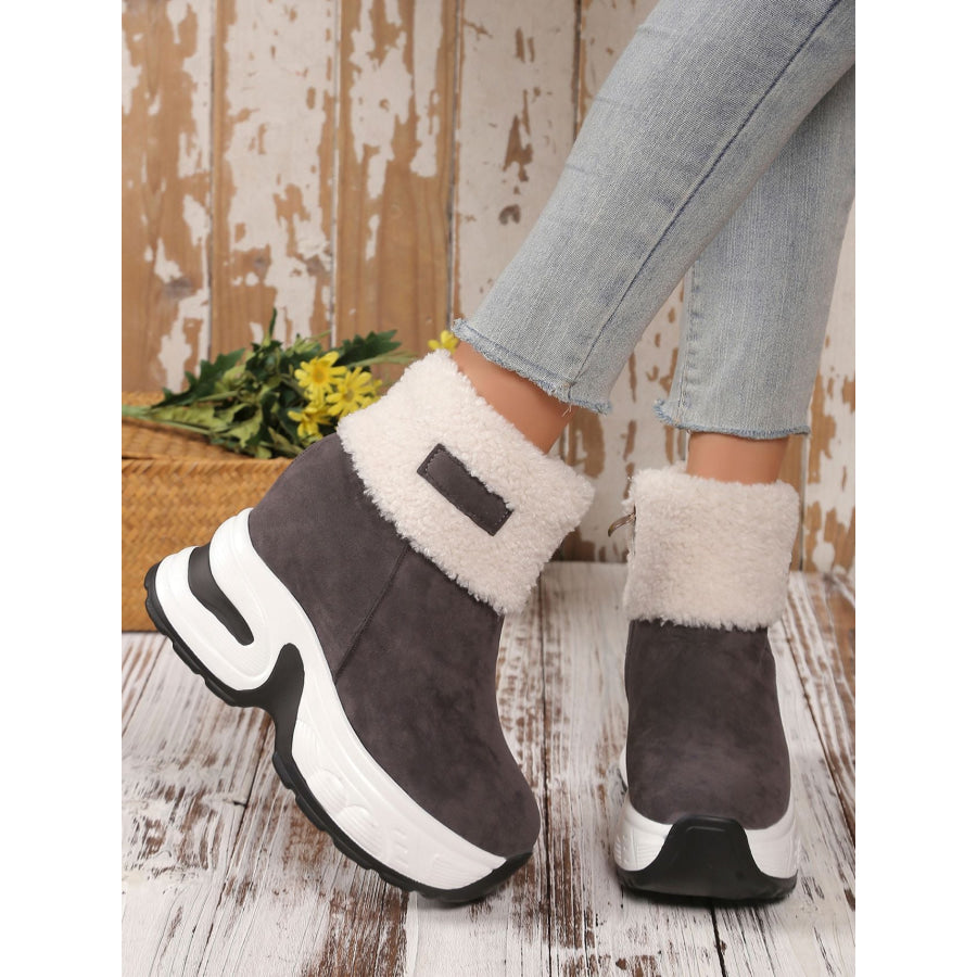 Faux Fur Round Toe Platform Boots Apparel and Accessories