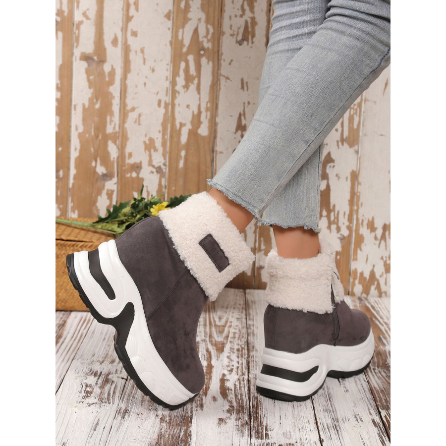 Faux Fur Round Toe Platform Boots Apparel and Accessories