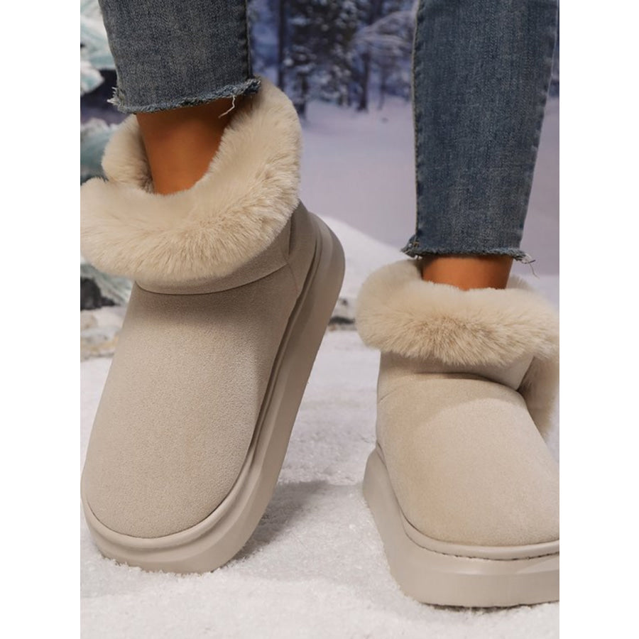 Faux Fur Round Toe Platform Boots Apparel and Accessories