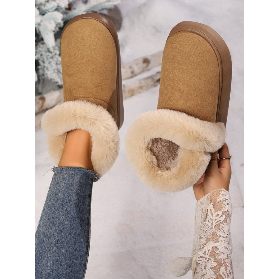 Faux Fur Round Toe Platform Boots Apparel and Accessories