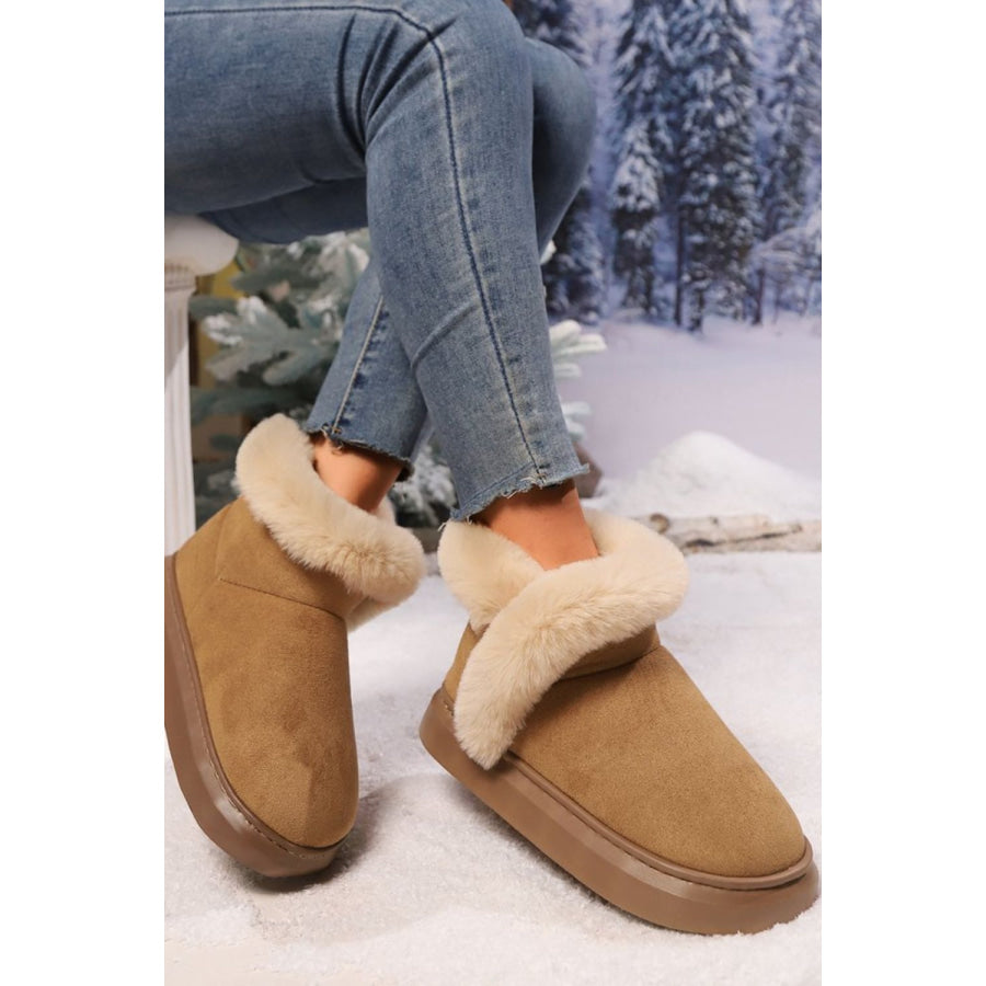 Faux Fur Round Toe Platform Boots Apparel and Accessories