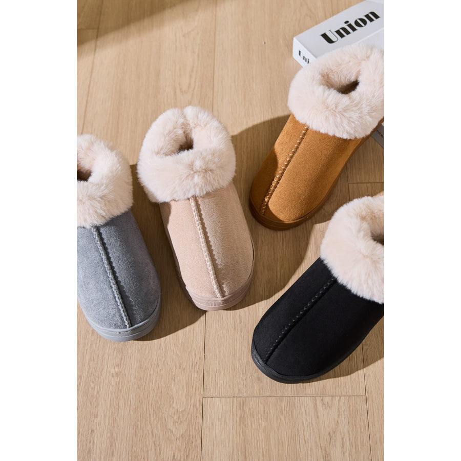 Faux Fur Round Toe Platform Slippers Apparel and Accessories