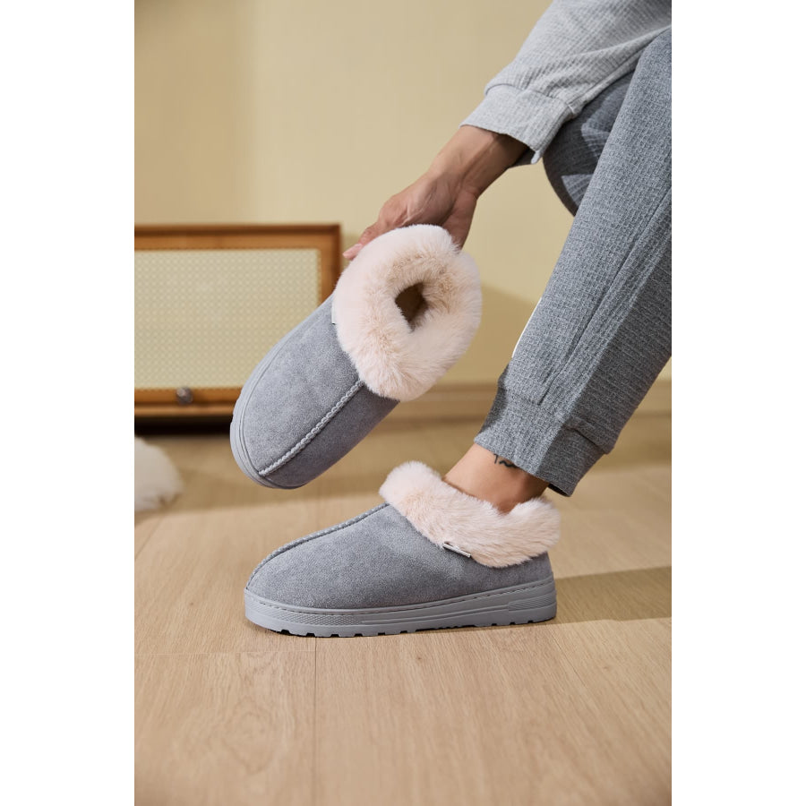 Faux Fur Round Toe Platform Slippers Apparel and Accessories