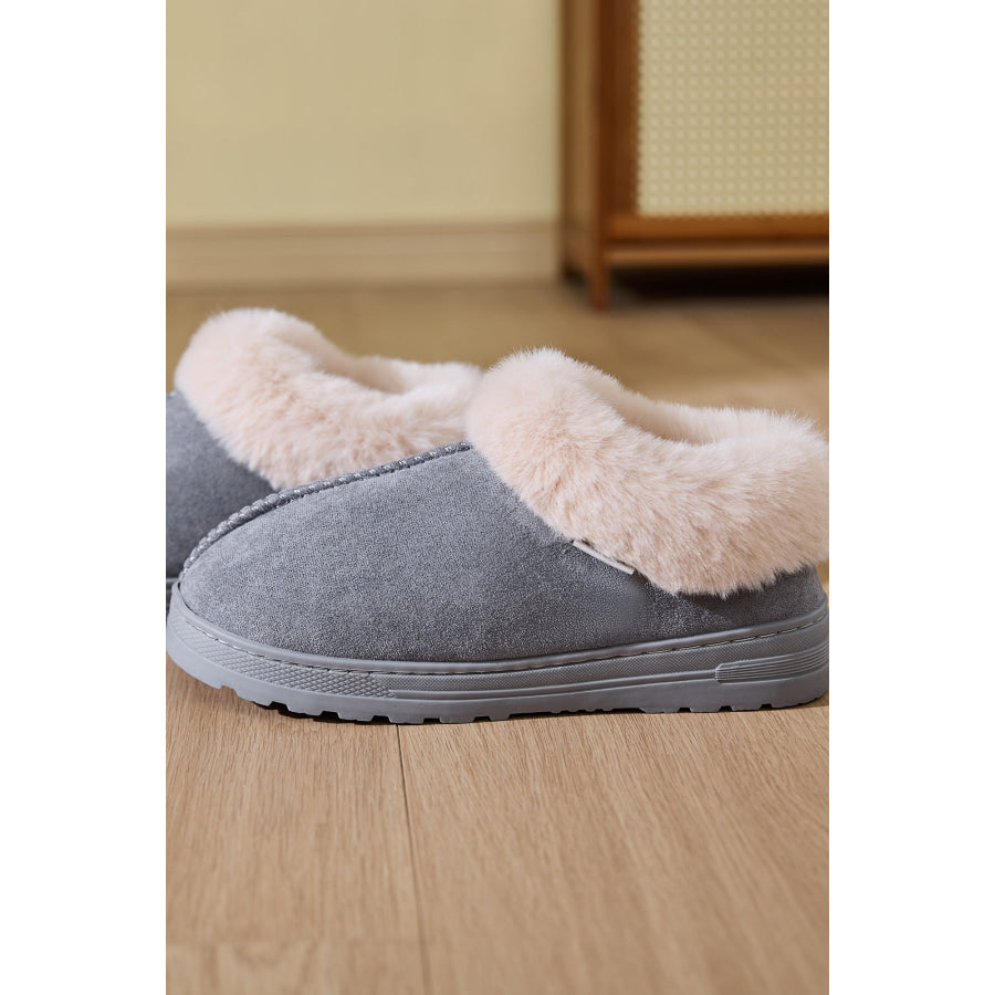 Faux Fur Round Toe Platform Slippers Apparel and Accessories