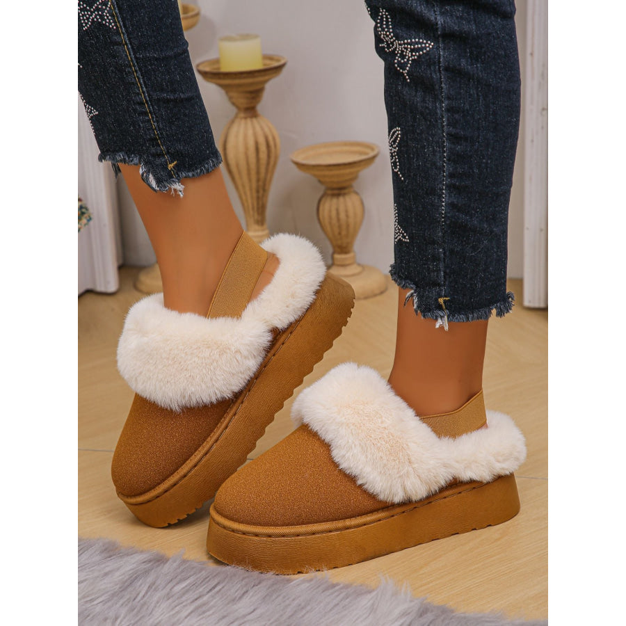 Faux Fur Round Toe Platform Slippers Apparel and Accessories