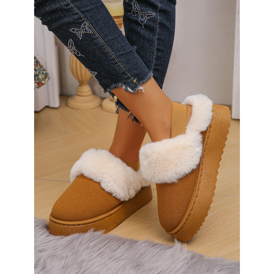 Faux Fur Round Toe Platform Slippers Apparel and Accessories