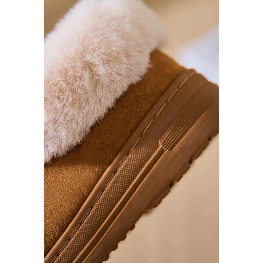 Faux Fur Round Toe Platform Slippers Apparel and Accessories