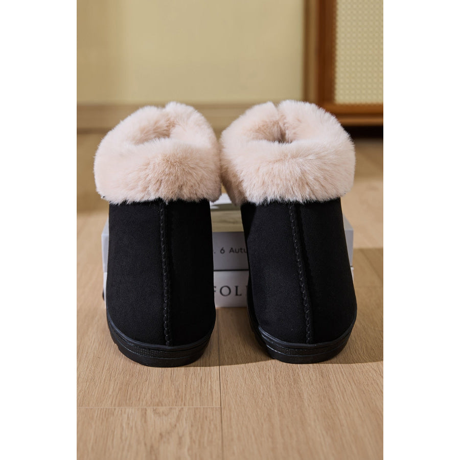 Faux Fur Round Toe Platform Slippers Apparel and Accessories