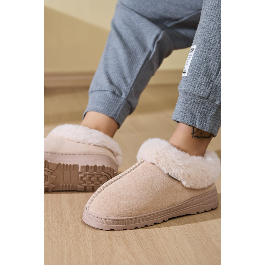 Faux Fur Round Toe Platform Slippers Apparel and Accessories