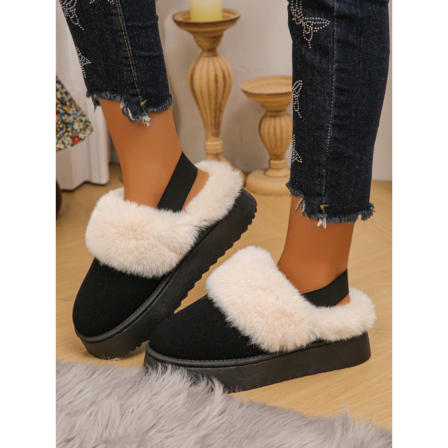 Faux Fur Round Toe Platform Slippers Apparel and Accessories