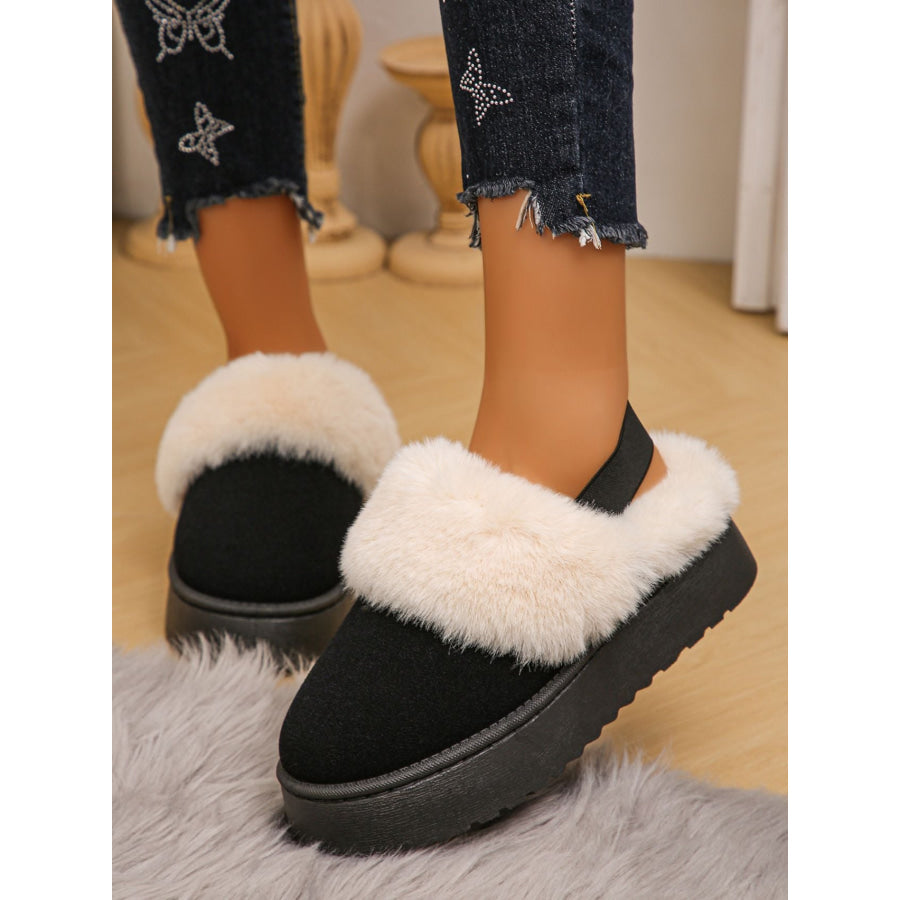 Faux Fur Round Toe Platform Slippers Apparel and Accessories