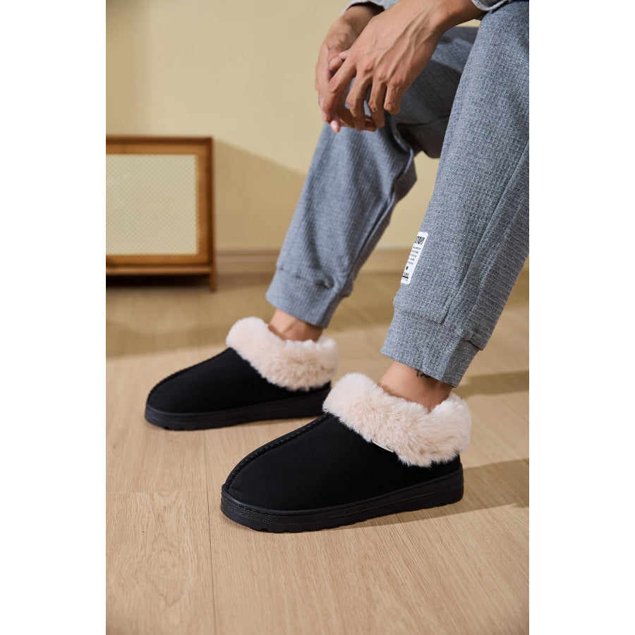 Faux Fur Round Toe Platform Slippers Apparel and Accessories