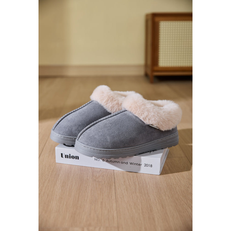 Faux Fur Round Toe Platform Slippers Apparel and Accessories