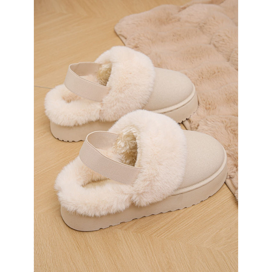 Faux Fur Round Toe Platform Slippers Beige / 36(US5) Apparel and Accessories