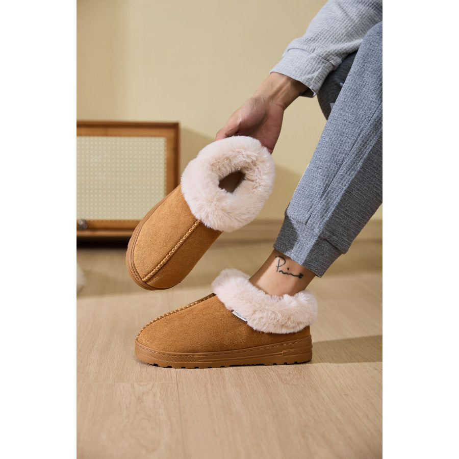 Faux Fur Round Toe Platform Slippers Apparel and Accessories