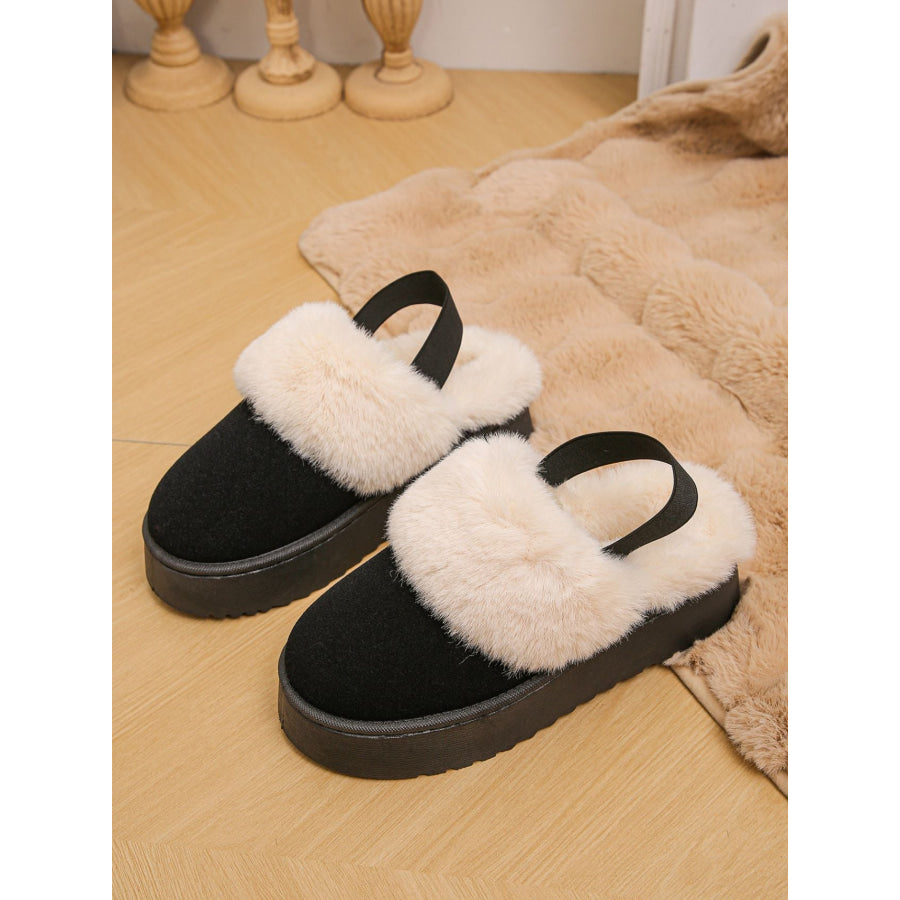 Faux Fur Round Toe Platform Slippers Black / 36(US5) Apparel and Accessories