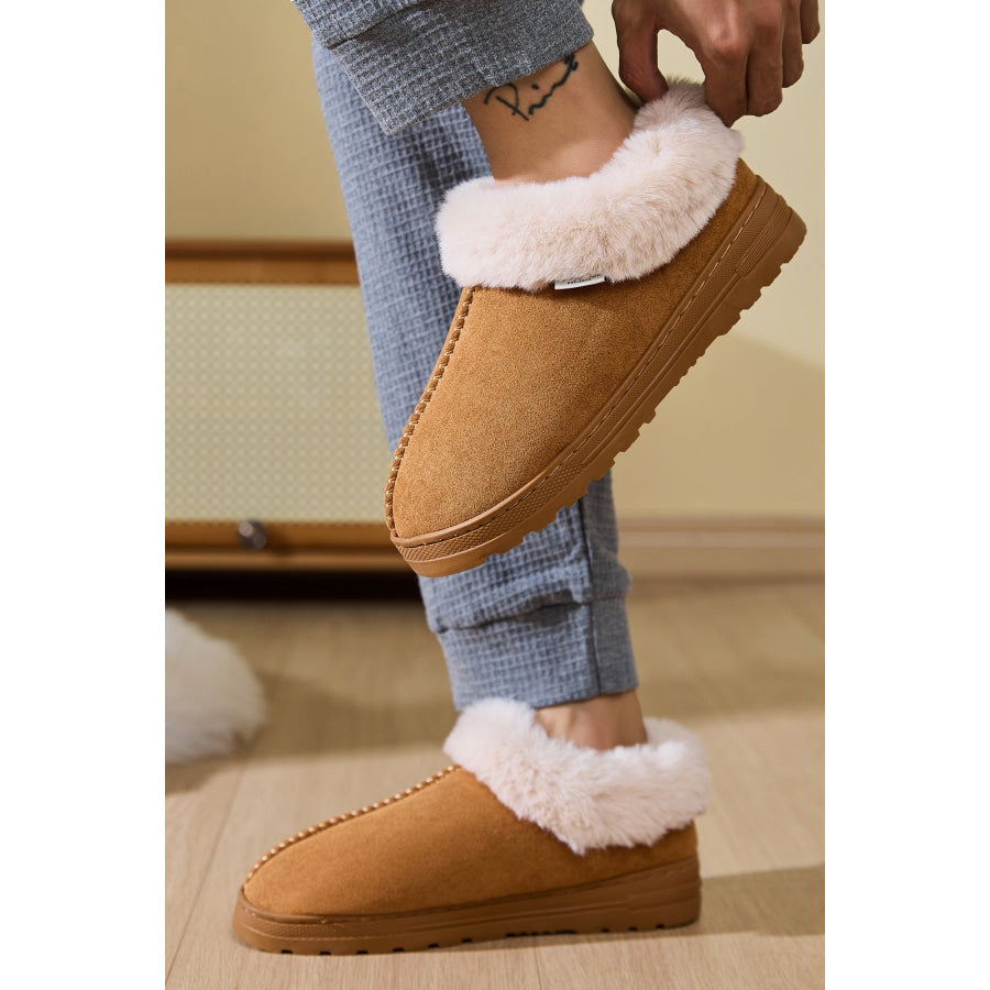 Faux Fur Round Toe Platform Slippers Caramel / 36-37(US5-6) Apparel and Accessories