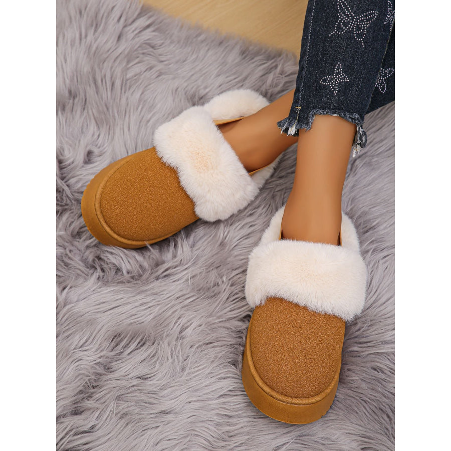 Faux Fur Round Toe Platform Slippers Caramel / 36(US5) Apparel and Accessories