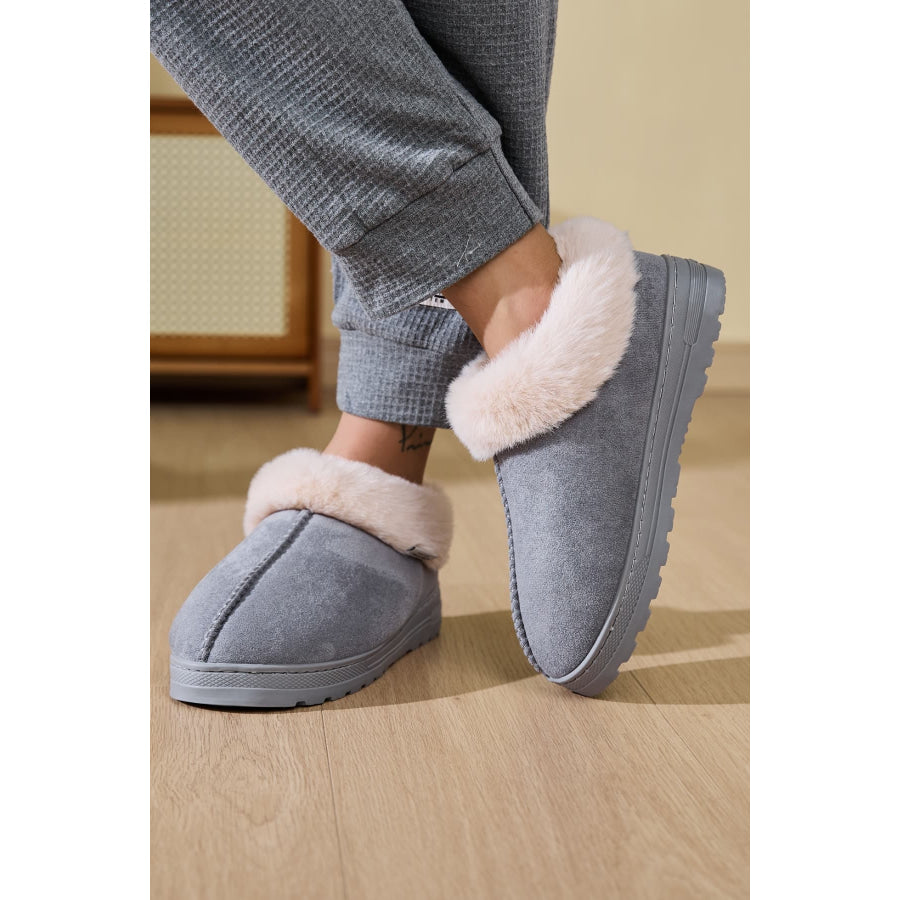 Faux Fur Round Toe Platform Slippers Gray / 36-37(US5-6) Apparel and Accessories